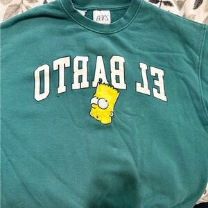 Zara Green Sweatshirt with Cartoon Graphic